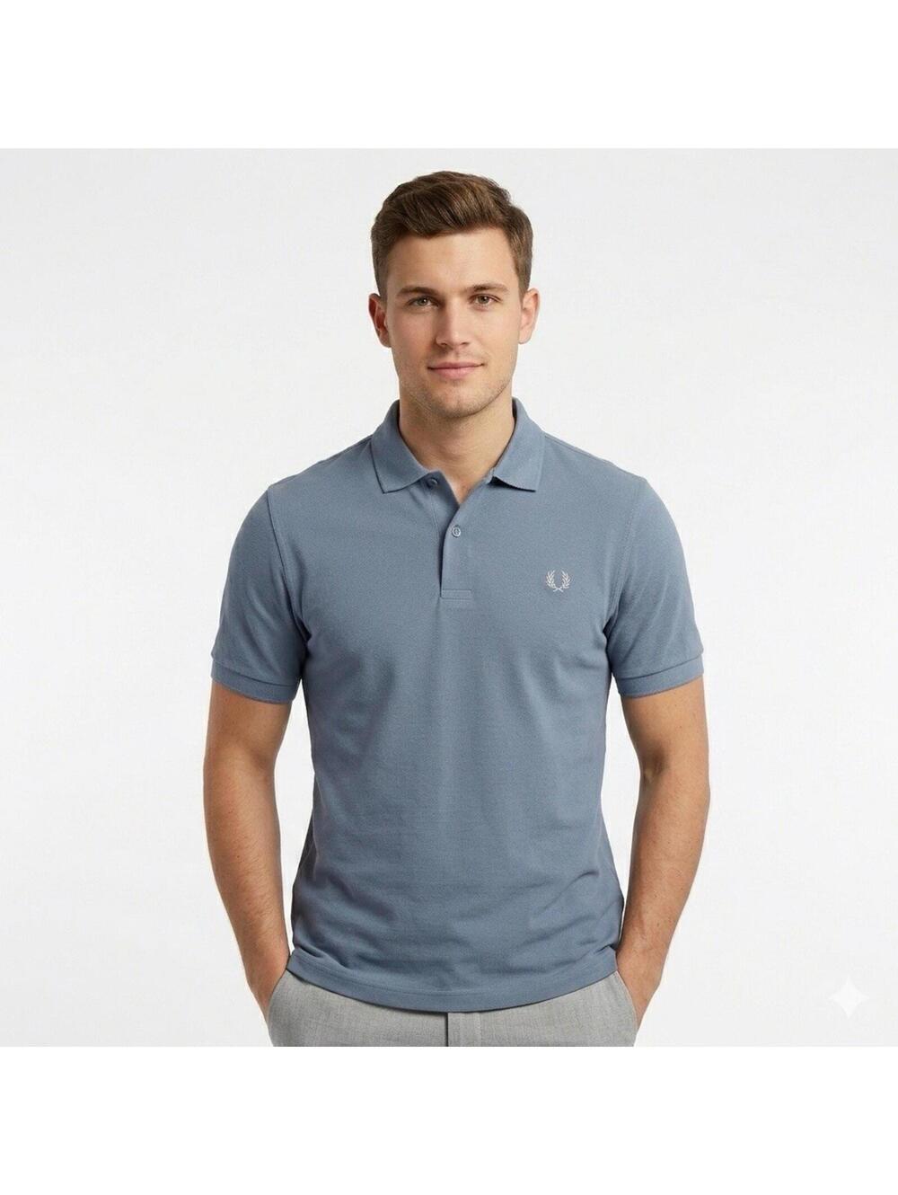 Fred Perry Jersey Polo Casual Shirt Blue Trikot Cotton Mens Size M